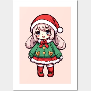 Cute christmas anime girl Posters and Art